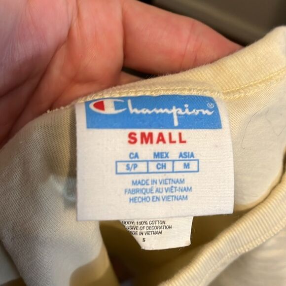 Champion Cream Color Logo Print Design Cropped Top Casual Contemporary Boho - Picture 8 of 8